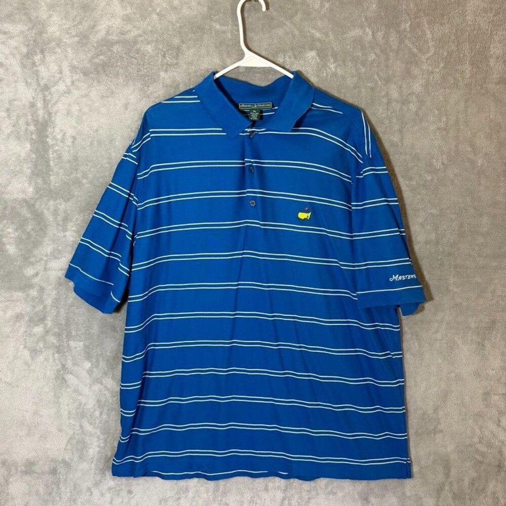 Masters Collection Men's Polo Blue Striped XL Pima Cotton Golf Preppy